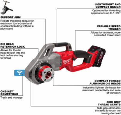 M18 FUEL Compact Pipe Threader with ONE-KEY, Threads up to 1-1/4 Inch Pipes