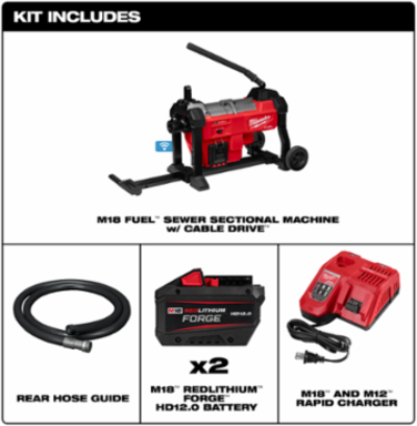 M18 FUELTM Sewer Sectional Machine, 200 ft Max Distance, 7/8 Inch Cable