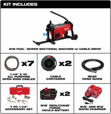 M18 FUELTM Sewer Sectional Machine 1-1/4 Inch Cable, 200 ft Maximum Distance