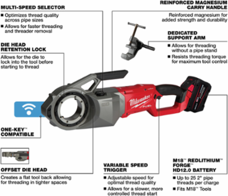 M18 FUEL Pipe Threader Kit, 2 Inch Capacity, 22.3 Pounds, 41 RPM