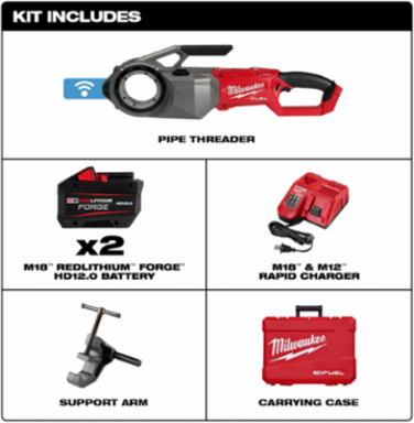 M18 FUEL Pipe Threader Kit, 2 Inch Capacity, 22.3 Pounds, 41 RPM