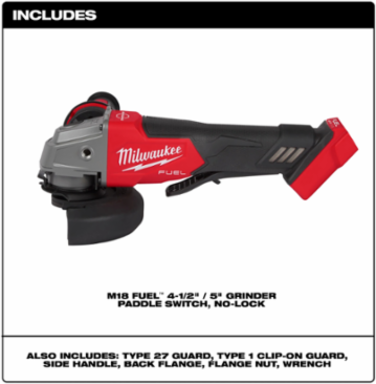 M18 FUEL 4-1/2 Inch / 5 Inch Grinder Paddle Switch, 8500 RPM, 3.1 lbs