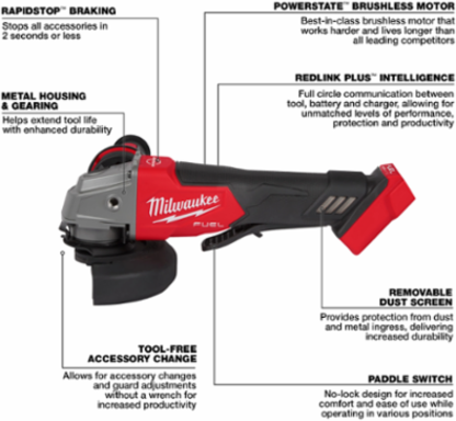 M18 FUEL 4-1/2 Inch / 5 Inch Grinder Paddle Switch, 8500 RPM, 3.1 lbs
