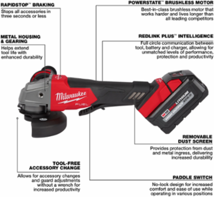 M18 FUEL 4-1/2 Inch / 5 Inch Grinder Paddle Switch, 8,500 RPM, 2 Batteries
