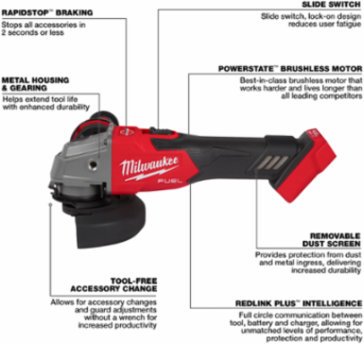 M18 FUEL™ 4-1/2" / 5" Grinder, 8500 RPM, 3.1 lbs, Brushless Motor