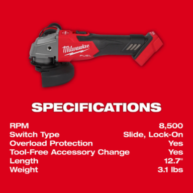 M18 FUEL™ 4-1/2" / 5" Grinder, 8500 RPM, 3.1 lbs, Brushless Motor