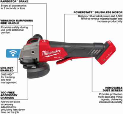 M18 FUEL 4-1/2" / 5" Braking Grinder, 8500 RPM, Paddle Switch, Cordless