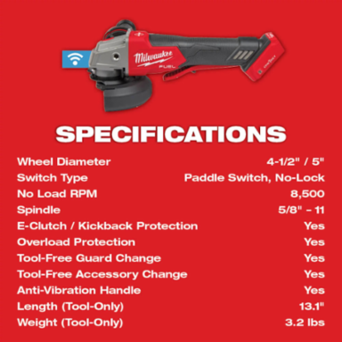 M18 FUEL 4-1/2" / 5" Braking Grinder, 8500 RPM, Paddle Switch, Cordless