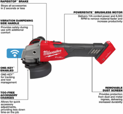 M18 FUEL™ 4-1/2" / 5" Angle Grinder, 8500 RPM, Cordless, POWERSTATE™ Motor