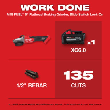 M18 FUEL 5 Inch Flathead Braking Grinder, 8500 RPM, Cordless, Slide Switch