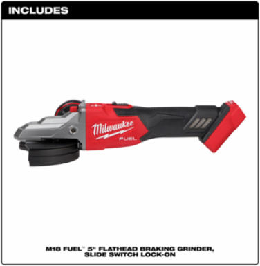M18 FUEL 5 Inch Flathead Braking Grinder, 8500 RPM, Cordless, Slide Switch