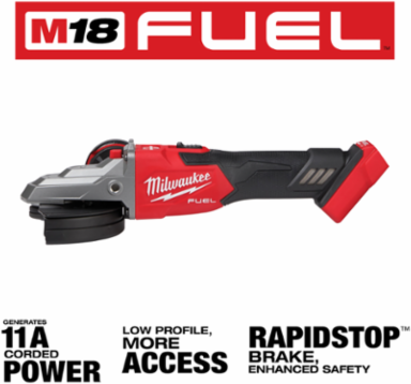 M18 FUEL 5 Inch Flathead Braking Grinder, 8500 RPM, Cordless, Slide Switch