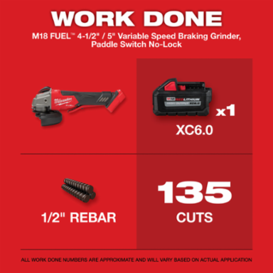 M18 FUEL™ 4-1/2" / 5" Variable Speed Angle Grinder, 8500 RPM, Paddle Switch