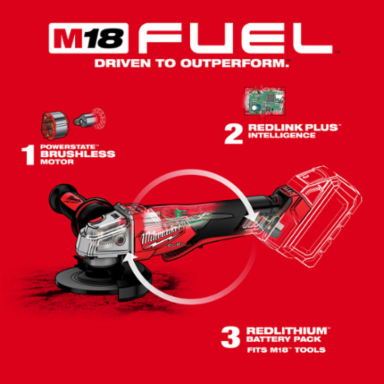 M18 FUEL™ 4-1/2" / 5" Variable Speed Angle Grinder, 8500 RPM, Paddle Switch