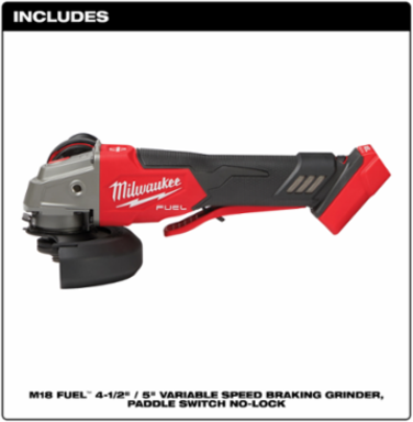 M18 FUEL™ 4-1/2" / 5" Variable Speed Angle Grinder, 8500 RPM, Paddle Switch