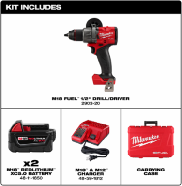 M18 FUEL 1/2 Inch Drill/Driver Kit, 1400 in-lbs Torque, 2 Batteries, 6.9 Inch Length
