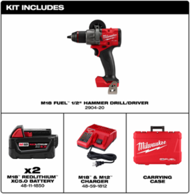 M18 FUEL 1/2 Inch Hammer Drill/Driver Kit, 1400 in-lbs Torque, 2 Batteries Included