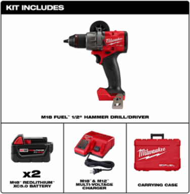 M18 FUEL 1/2 Inch Hammer Drill/Driver Kit, 1400 in-lbs Torque, 2 Batteries Included