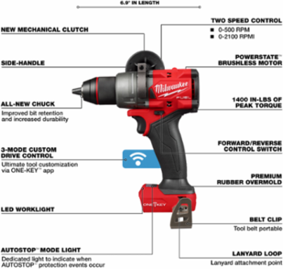 M18 FUEL 1/2 Inch Drill/Driver, 1400 in-lbs Torque, 6.9 Inch Compact Design