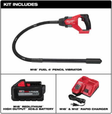 M18 FUELTM 4 ft Concrete Pencil Vibrator Kit, 1.8 Peak HP, 12,500 VPM
