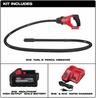 M18 FUEL 8 ft Concrete Pencil Vibrator Kit, 1.8 Peak HP, Cordless, 14.3 lbs