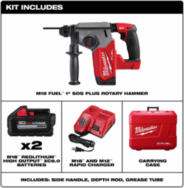 M18 FUEL 1 Inch SDS Plus Rotary Hammer Kit, 2 ft-lbs Impact Energy, 4800 BPM