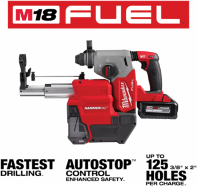 M18 FUEL 1 Inch SDS Plus Rotary Hammer with Dust Extractor, 8.9 lbs Weight, 2 ft-lbs Impact Energy