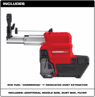 M18 FUEL HAMMERVAC 1" Dust Extractor, HEPA Filter, 4.1 lbs, OSHA Compliant