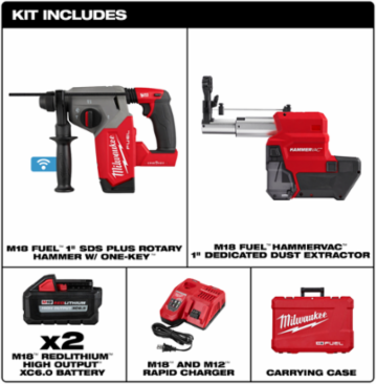 M18 FUEL 1" SDS Plus Rotary Hammer Kit, 2 ft-lbs Impact Energy, 1300 RPM