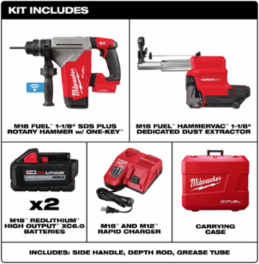 M18 FUEL 1-1/8" SDS Plus Rotary Hammer with ONE-KEY and HAMMERVAC Dust Extractor