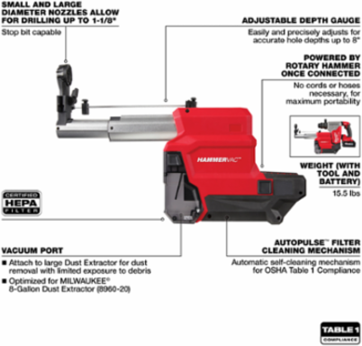 M18 FUEL 1-1/8" SDS Plus Rotary Hammer with ONE-KEY and HAMMERVAC Dust Extractor