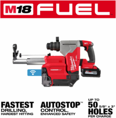 M18 FUEL 1-1/8" SDS Plus Rotary Hammer with ONE-KEY and HAMMERVAC Dust Extractor