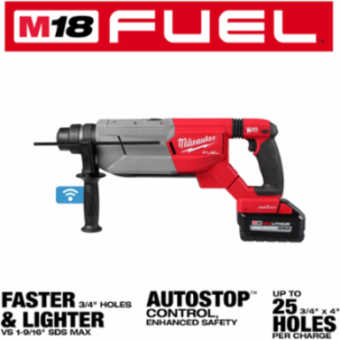 M18 FUEL 1-1/4 Inch SDS Plus D-Handle Rotary Hammer Kit, 3.65 ft-lbs Impact Energy, 810 RPM
