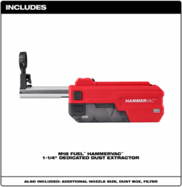 M18 FUELTM HAMMERVACTM Dedicated Dust Extractor, 1-1/4" Diameter, HEPA Filter
