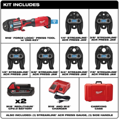 M18 FORCE LOGIC Press Tool Kit with ONE-KEY™ 1/4" to 7/8" ACR Jaws, 4" Capacity