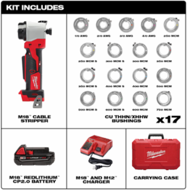 M18 Cable Stripper Kit, Strips 1/0 - 750 MCM Cu & Al THHN/XHHW Cable