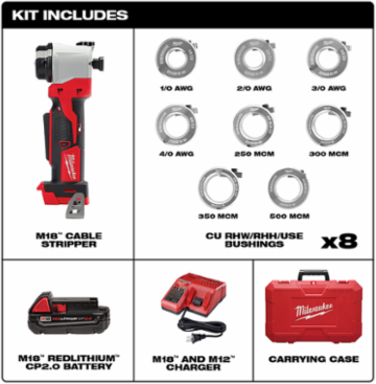 M18TM Cable Stripper Kit, Strips 1/0 - 500 MCM Cu, Depth Gauge to 3 Inch