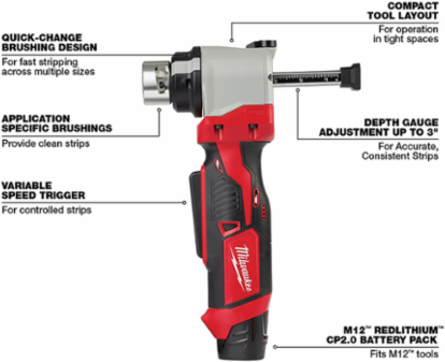 M18TM Cable Stripper Kit, Strips 1/0 - 500 MCM Cu, Depth Gauge to 3 Inch