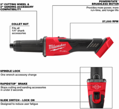 M18 FUEL™ Braking Die Grinder, 11A Power, 27,000 RPM