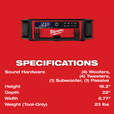 M18TM PACKOUTTM Bluetooth Radio + Charger, 10 Speakers, 360 Sound, 23 lbs