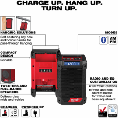 M12TM Bluetooth Radio + Charger, Cordless, IP54 Rated, 10 Presets