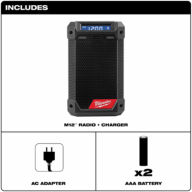 M12TM Bluetooth Radio + Charger, Cordless, IP54 Rated, 10 Presets