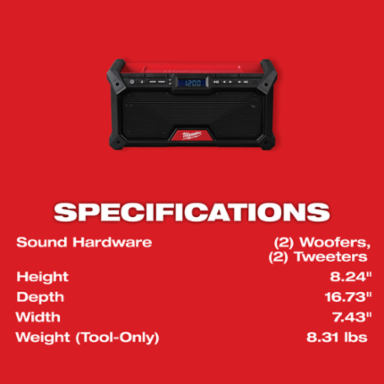M18™ Bluetooth® Jobsite Radio with Dual 3.5 Inch Woofers, 120 ft Range