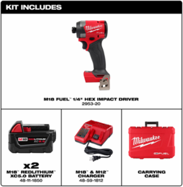 M18 FUEL 1/4 Inch Hex Impact Driver Kit - 2000 in-lbs Torque, 3900 RPM, 2 Batteries