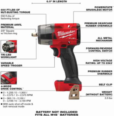 M18 FUEL™ 3/8 Mid-Torque Impact Wrench w/ Friction Ring-Reconditioned