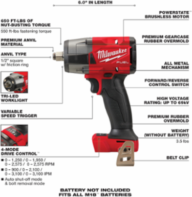 M18 FUEL™ 1/2 Mid-Torque Impact Wrench w/ Friction Ring-Reconditioned