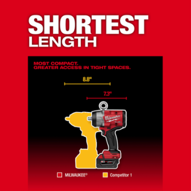 M18 FUEL 1/2 Inch High Torque Impact Wrench, 900 ft-lbs Torque, 7.3 Inch Length