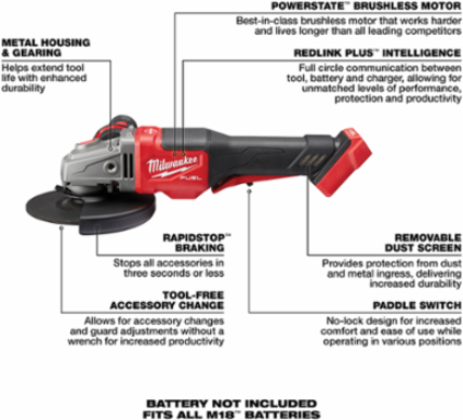 M18 FUEL™ 4-1/2 in.-6 in. No Lock Braking Grinder with Paddle Switch