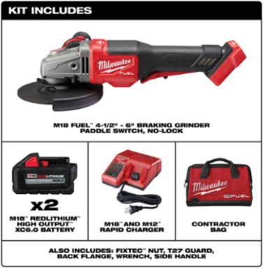 M18 FUEL™ 4-1/2 in.-6 in. No Lock Braking Grinder with Paddle Switch 2 Battery Kit