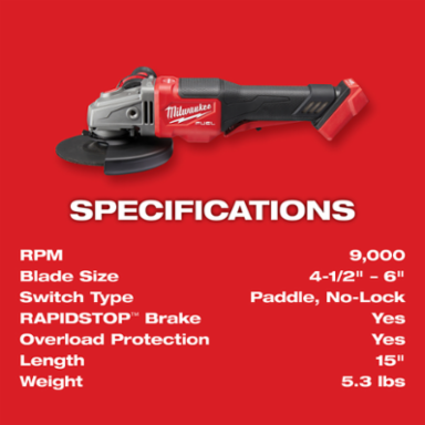 M18 FUEL™ 4-1/2 in.-6 in. No Lock Braking Grinder with Paddle Switch 2 Battery Kit